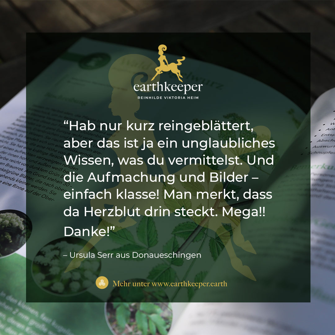 Rezension von Ursula Serr aus Donaueschingen: "Hab nur kurz reingeblättert, aber das ist ja ein unglaubliches Wissen, was du vermittelst. Und die Aufmachung und Bilder - einfach klasse! Man merkt, dass da Herzblut drin steckt. Mega!! Danke!"